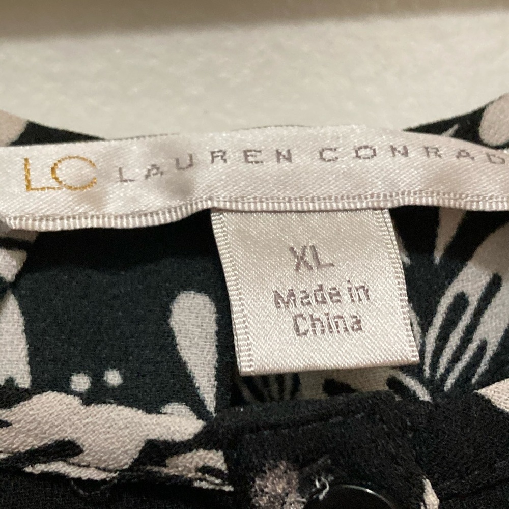 Black dress with flowers.